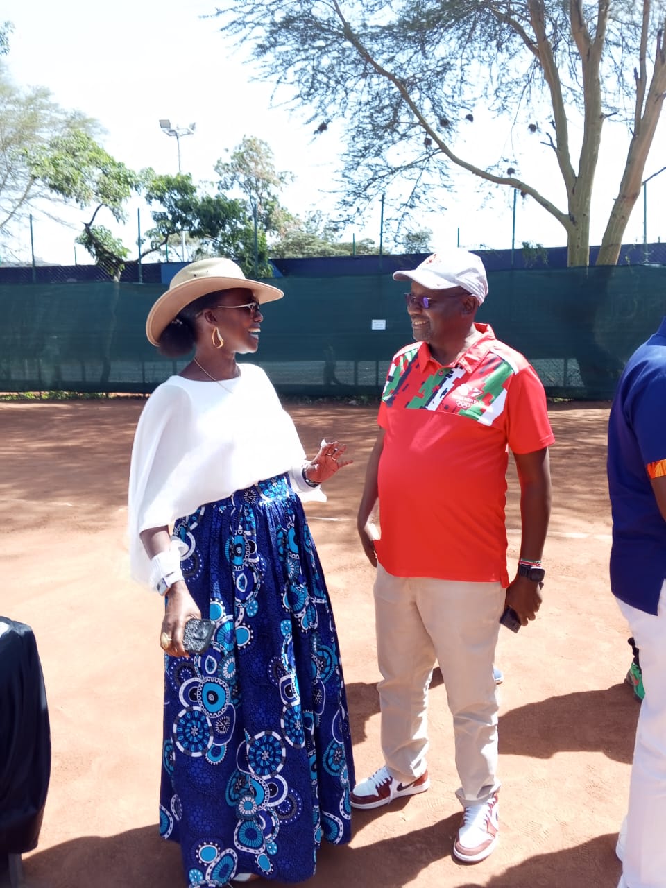 Barnaba Korir, NOC-K First Vice President, with Wanjiru Mbugua, Tennis Kenya President, at the ITF W35 Nairobi final at Parklands Sports Club.