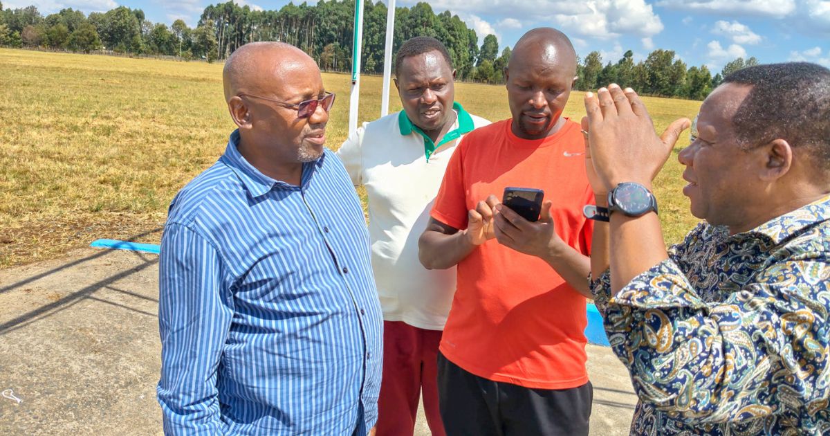 Barnaba Korir and Ibrahim Hussein reviewing cross-country course layout at Lobo Village, Eldoret, ahead of the 2026 Sirikwa Classic.
